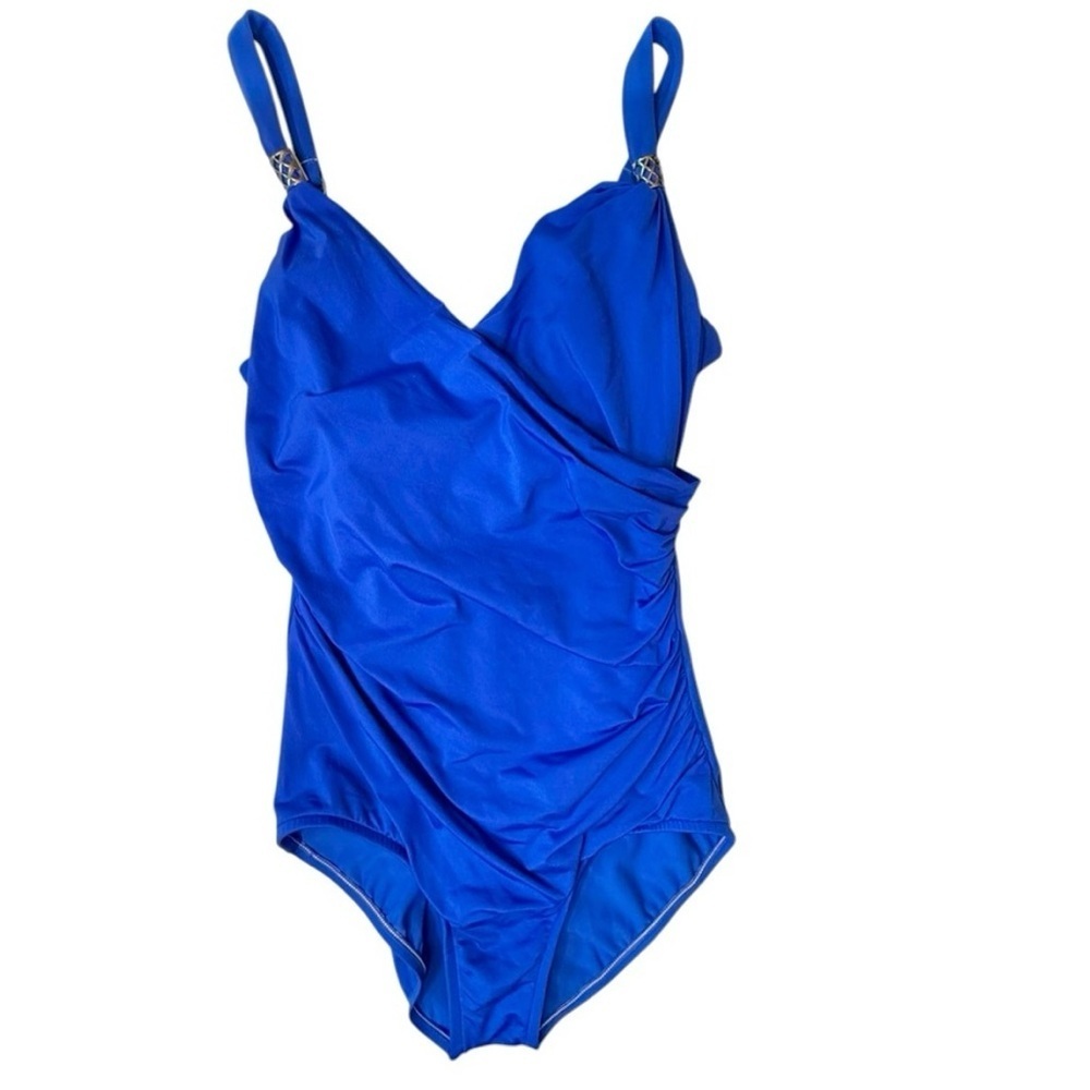 Jantzen Cobalt Blue One Piece Surplice Draped Front Tummy Control Size 14